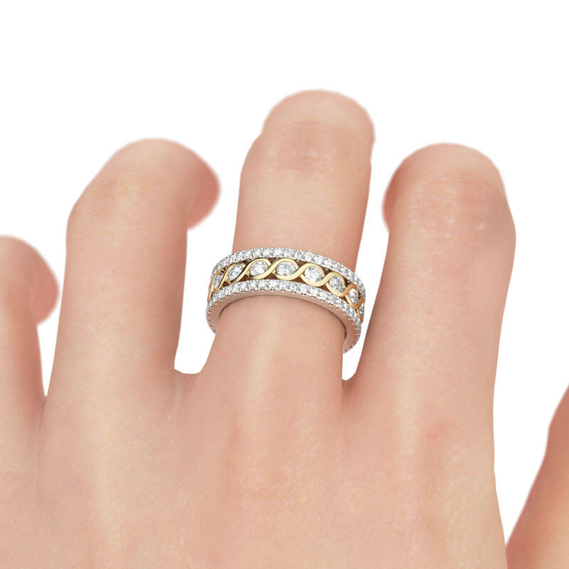 Jeulia Two Tone Round Cut Sterling Silver Women's Wedding Band