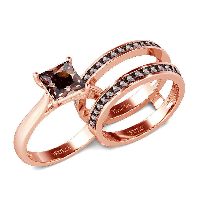 Jeulia Juego de anillos de plata de ley de corte princesa