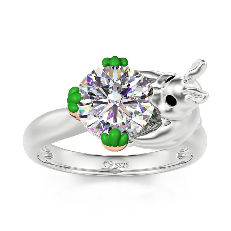 Jeulia Hug Me "Rabbit Loves Carrots" Bunny Round Cut Sterling Silver Ring