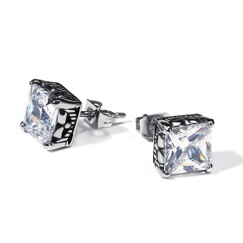 Jeulia Punk Hip-Hop Men's Titanium Steel Stud Earrings