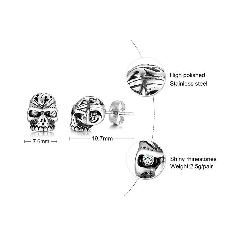 Jeulia Punk Style Skull Titanium Steel Men's Earrings