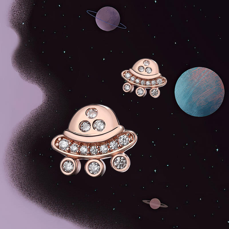 Jeulia Aretes de plata de ley con nave espacial