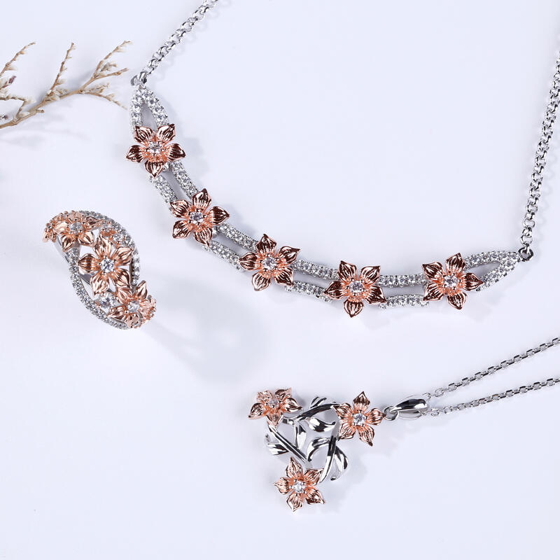 Jeulia Two Tone Flower Sterling Silver Jewelry Set