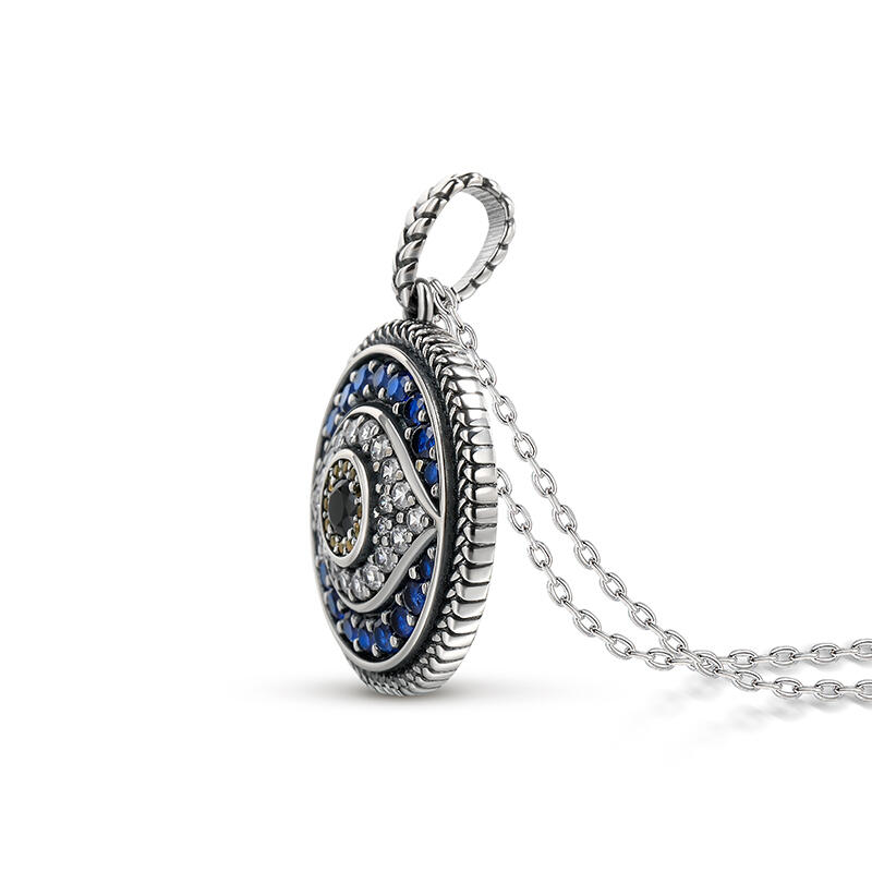 Jeulia Collar de plata de ley con diseño de ojo de diablo azul