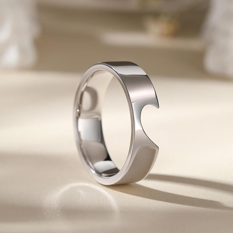 Jeulia Half Heart Design Sterling Silver Women's Band