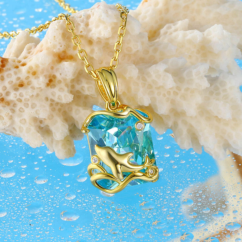 Jeulia "Lucky Day" Dolphin Emerald Cut Sterling Silver Necklace