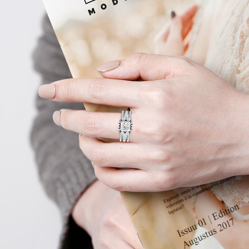 "Love Moments"  Princess Cut Cluster Bridal Set