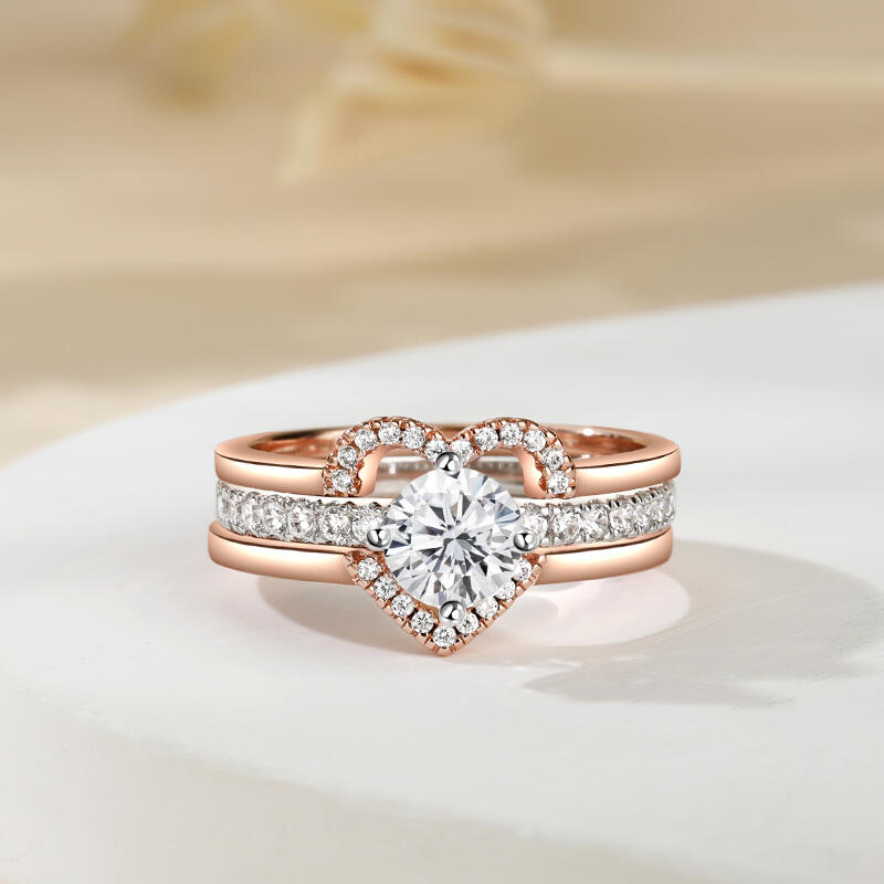 Jeulia Simple Two Tone Three Ring Set Round Cut Sterling Silver