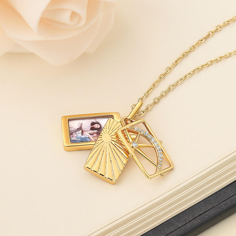 Jeulia サン・ムーン・スター カスタム写真ロケットネックレス