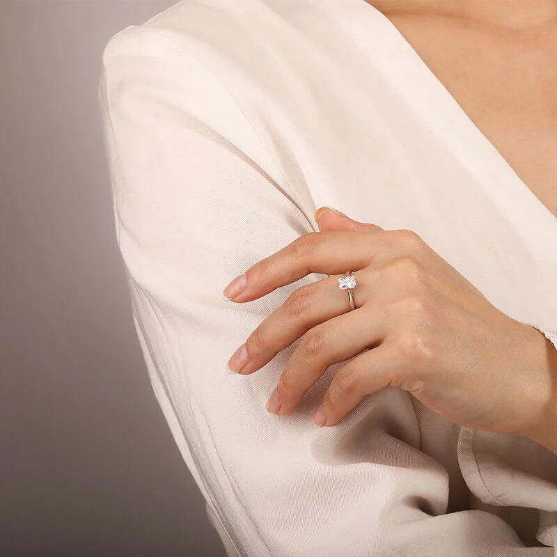 Jeulia Anillo de Compromiso de Plata de Ley de Corte Esmeralda