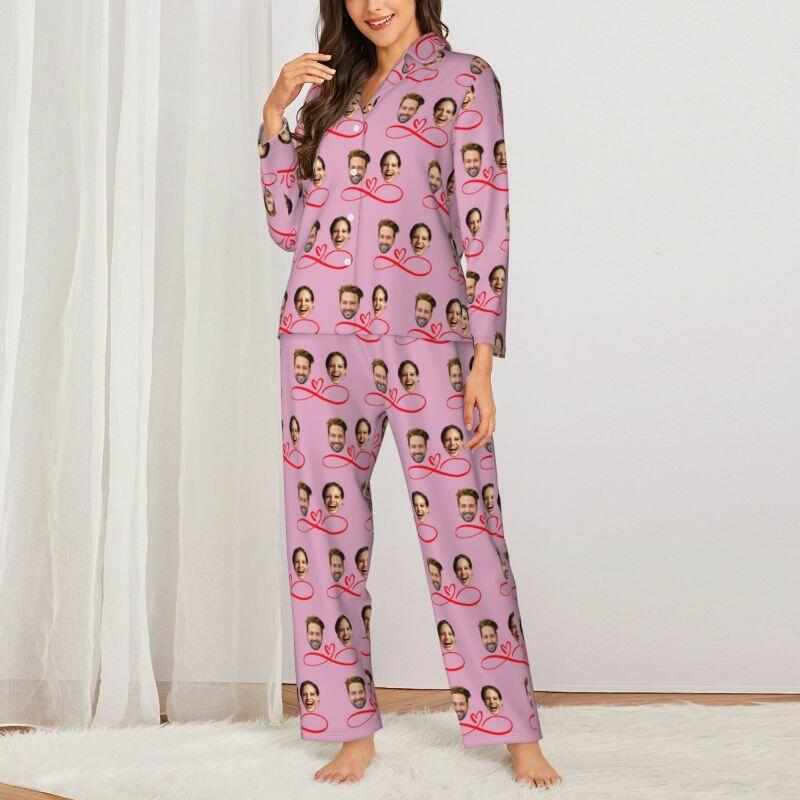 Pigiama personalizzato Foto di coppia personalizzata Modello di amore infinito Design Regalo perfetto per gli innamorati