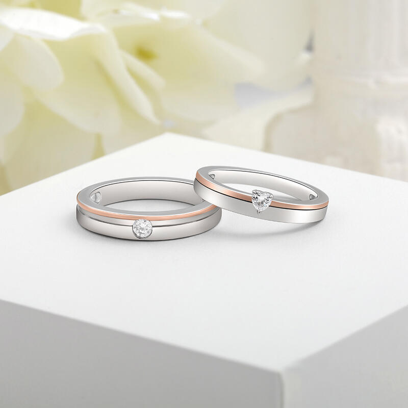 Jeulia Anillos de Pareja de Boda Clásicos Bicolor en Plata de Ley