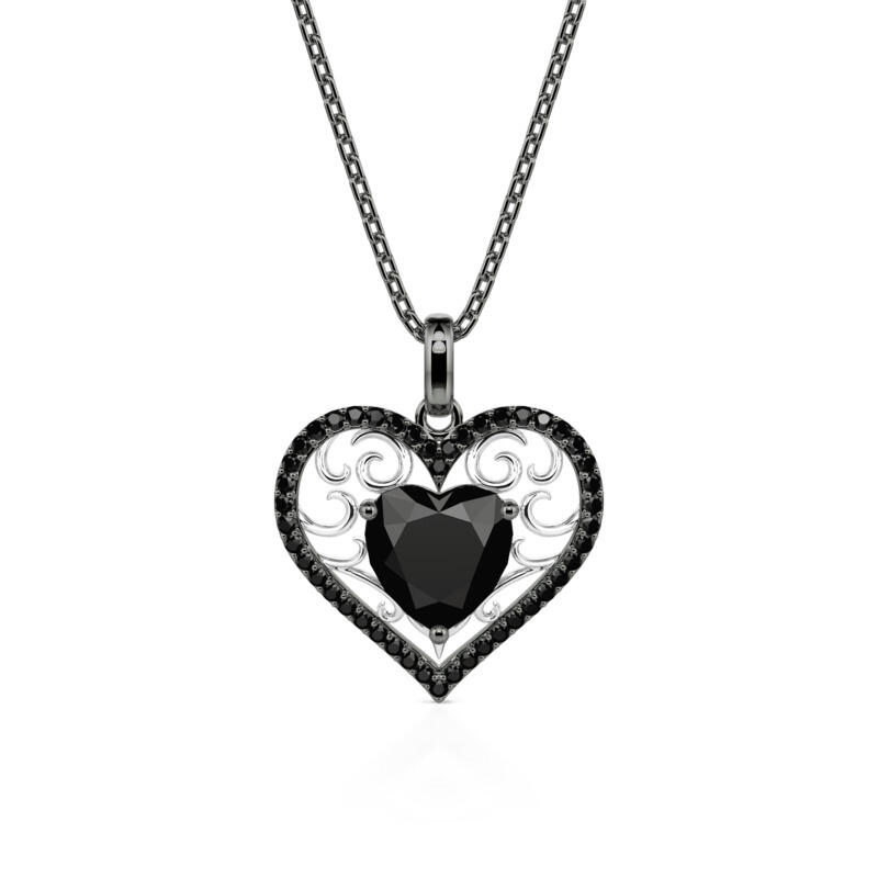 Jeulia Fashion Vine Black Heart Necklace Sterling Silver