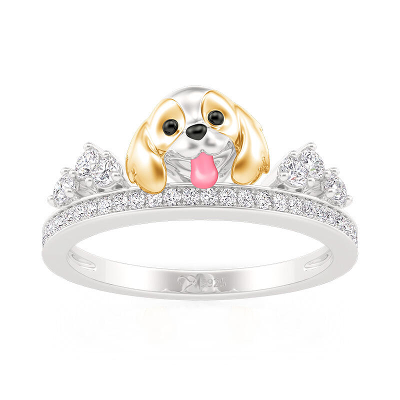 Jeulia Petland Anillo Doble Hilera Lindo Beagle para Mujer