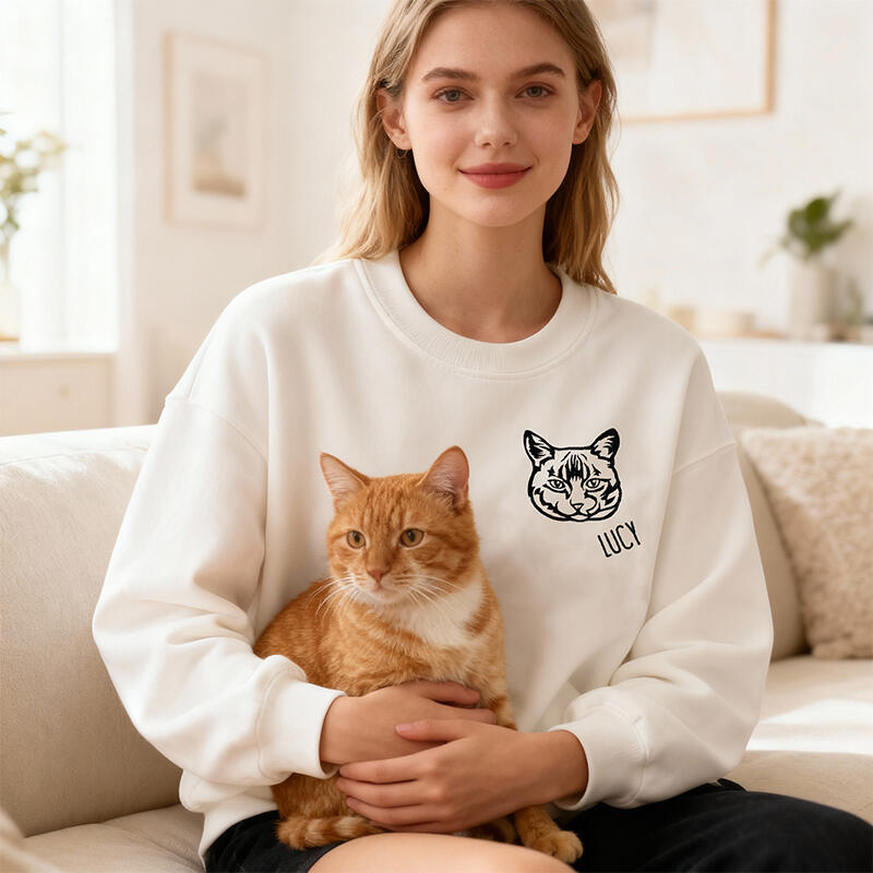 Personalized Sweatshirt Embroidered Custom Pet Head Photo Line Design Perfect Gift for Pet Lovers