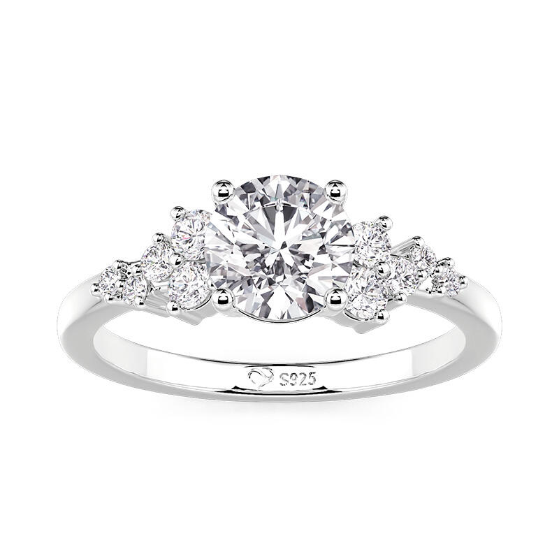 Jeulia Cluster Round Cut Engagement Ring With Side Stones