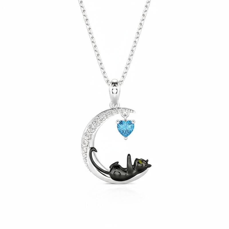 Jeulia Moon Huggers Custom Birthstone Cat Necklace