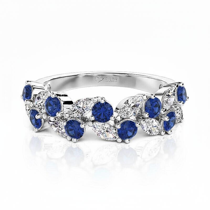 Jeulia Leaf Custom Women's Half Eternity Band Sterling Silver