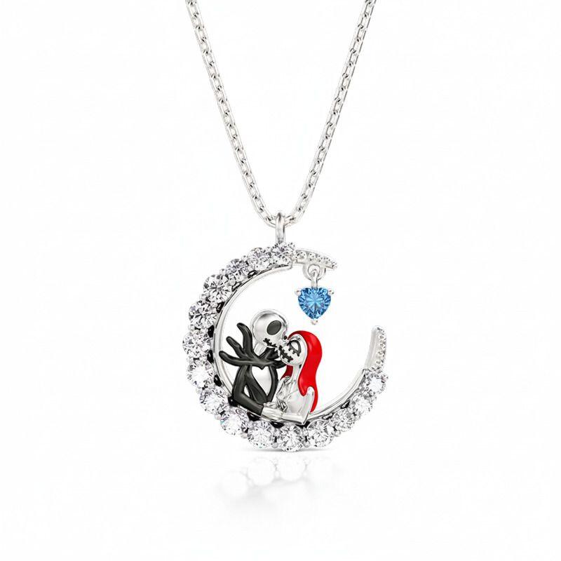 Jeulia "True Love's Kiss" Skull Couple Necklace With Birthstone