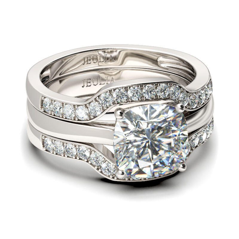 Jeulia 3PC Cushion Cut Sterling Silver Ring Set