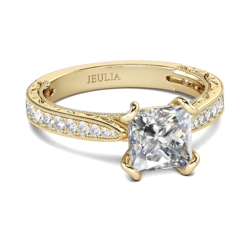 Anillo Con Tono Dorado Milgrain De Talla Princesa En Plata De Ley