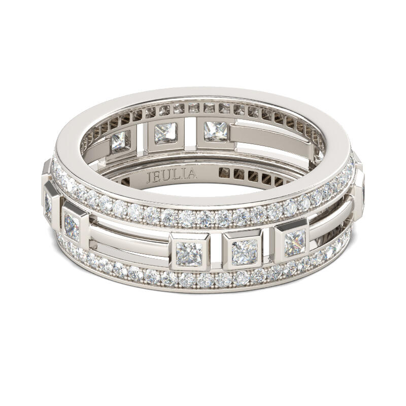 Jeulia Split Shank Princess Cut Sterling Silver Men's Band