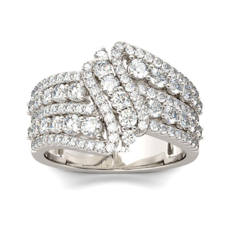 Jeulia Crossover Round Cut Sterling Silver Women's Wedding Band