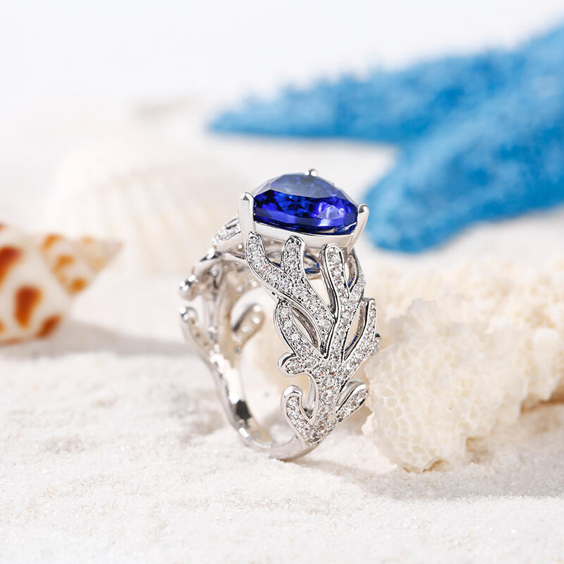 Jeulia Coral Shank Heart Cut Sterling Silver Ring