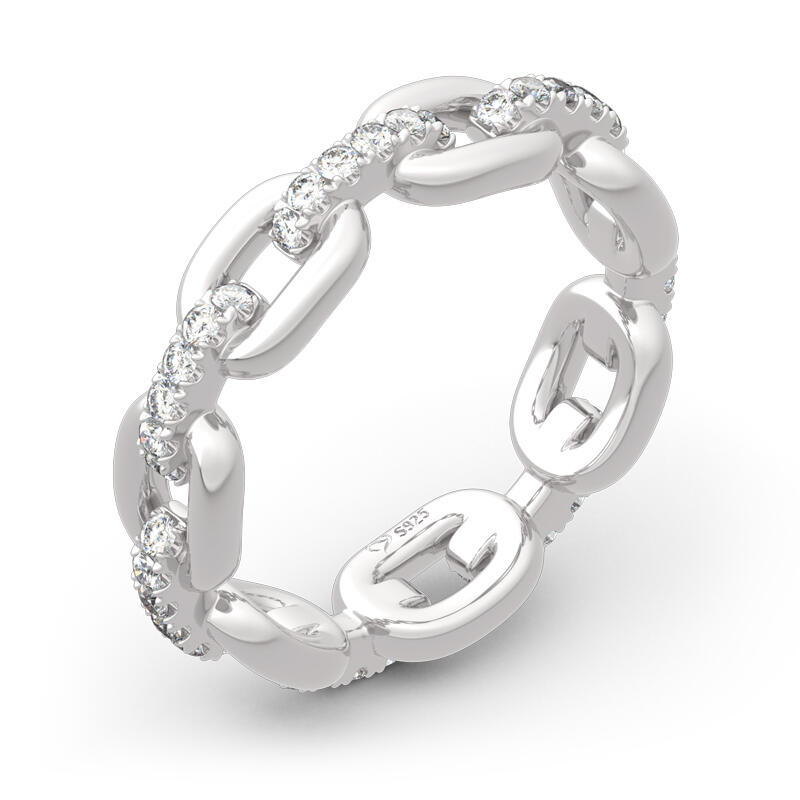 Jeulia Chain Link Round Cut Sterling Silver Women's Band
