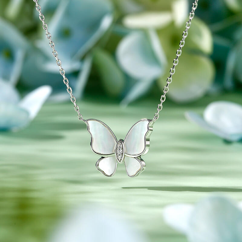 Jeulia Butterfly Sterling Silver Mother of Pearl Necklace