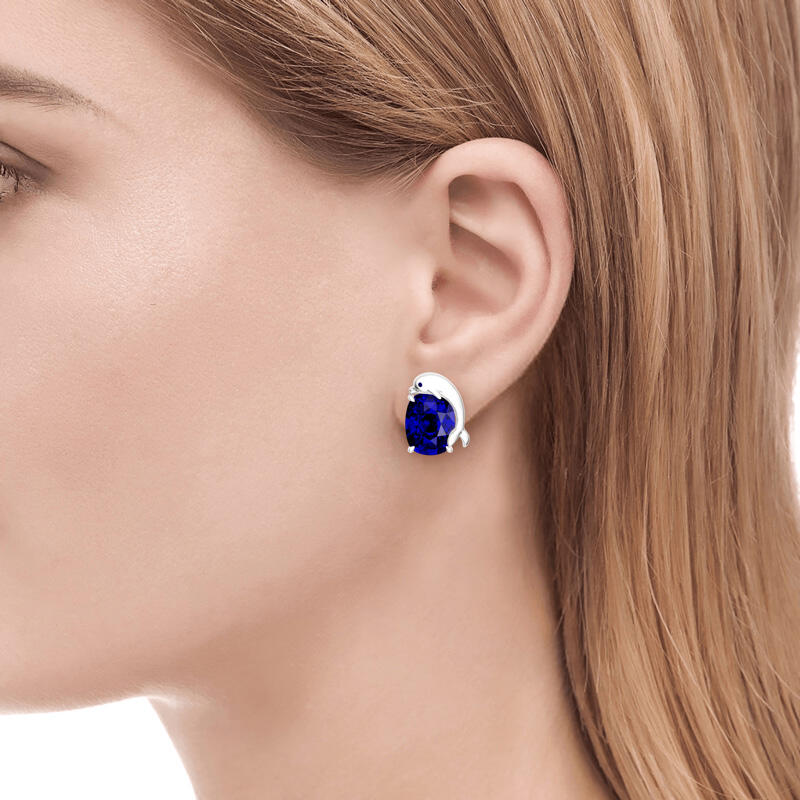 Jeulia Brincos brilhantes de prata esterlina com safira golfinho