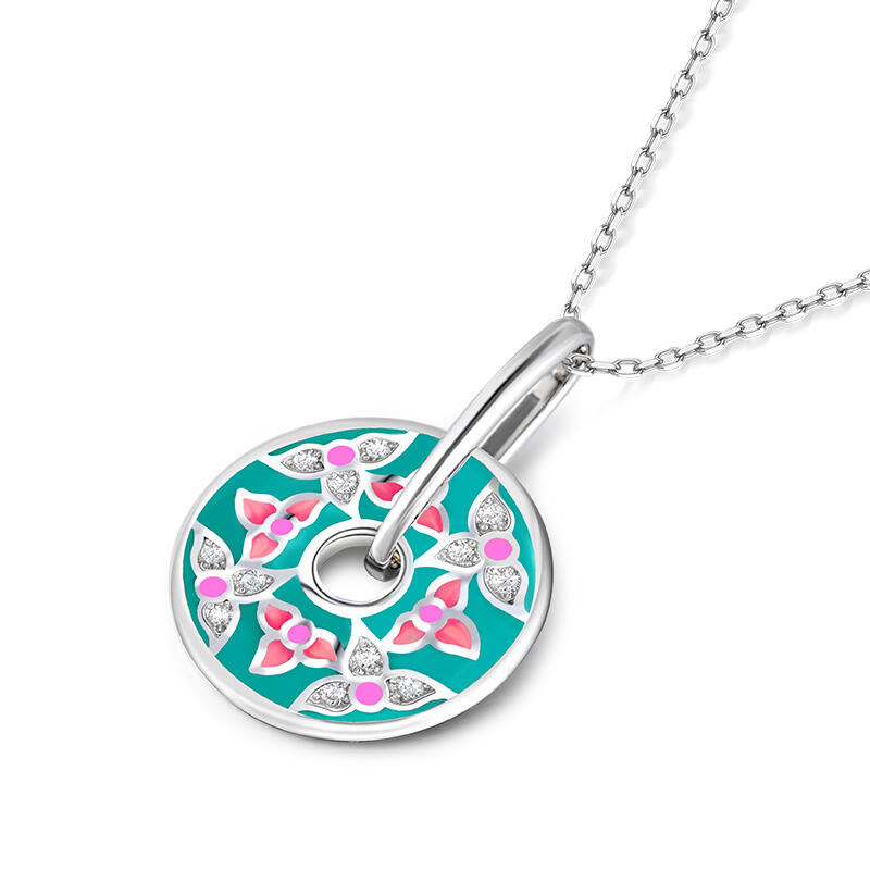 Jeulia "Retro Life" Flower Enamel Sterling Silver Necklace