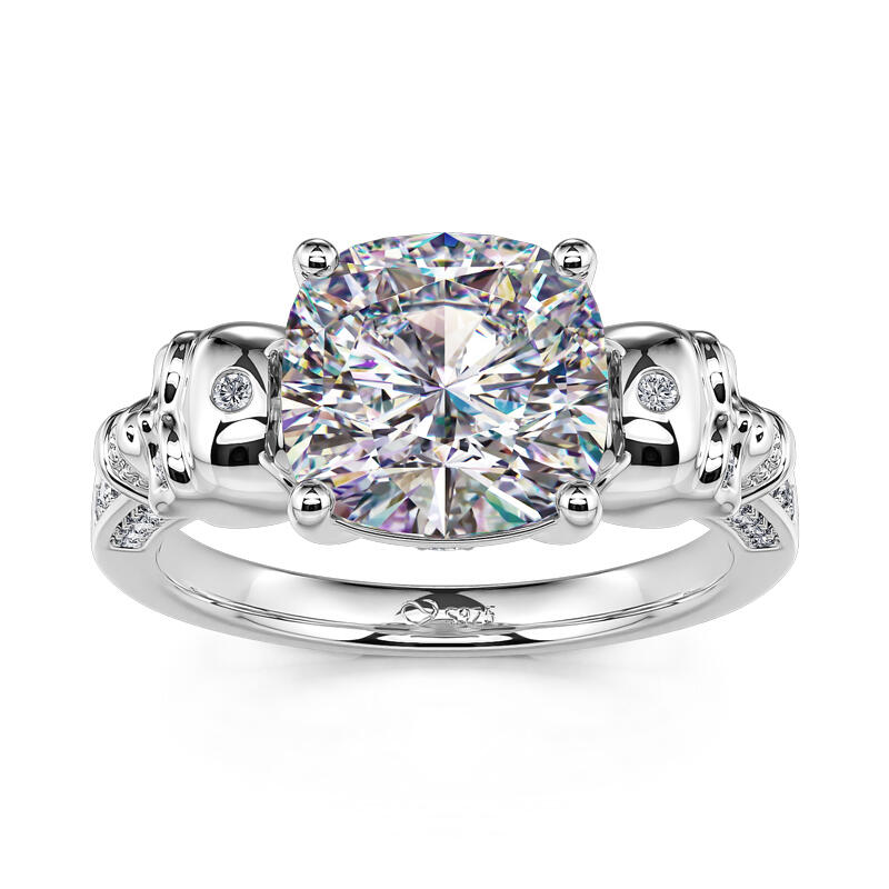 Jeulia Anillo de Compromiso Gótico de Plata de Ley con Calavera y Corte Cojín