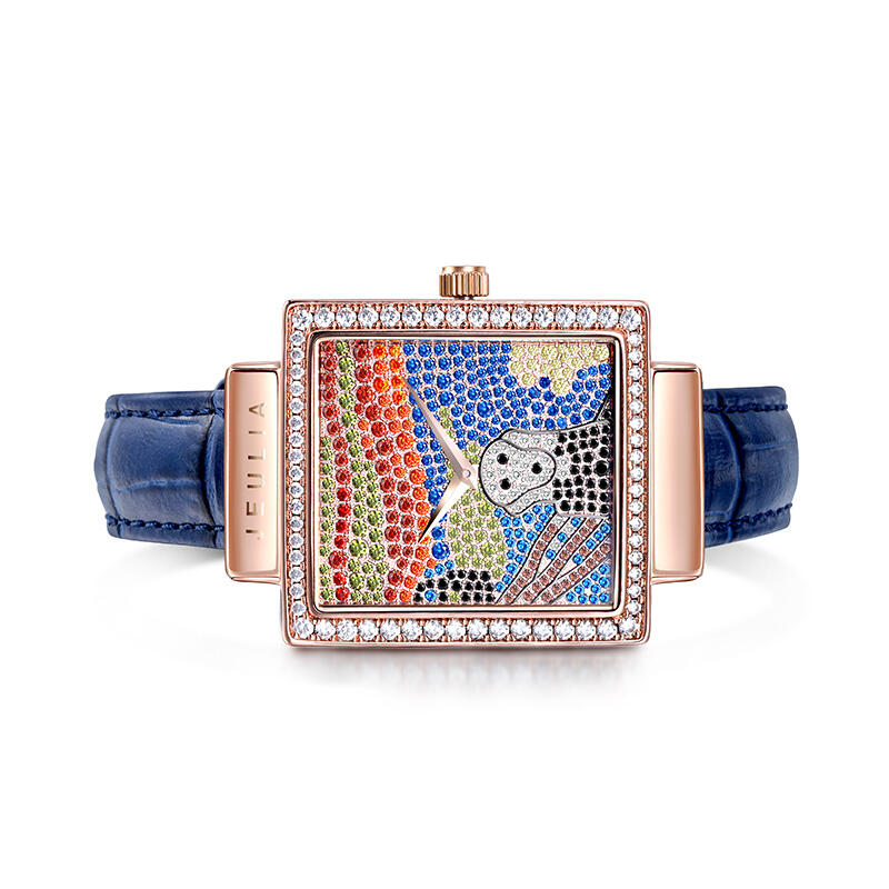 Jeulia "Horror Scream" Ghostface Skull Quartz Blue Leather Watch