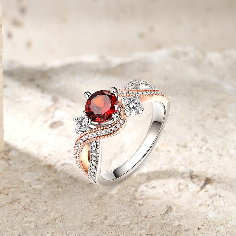 Jeulia Intertwined Three Stone Round Cut Sterling Silver Ring