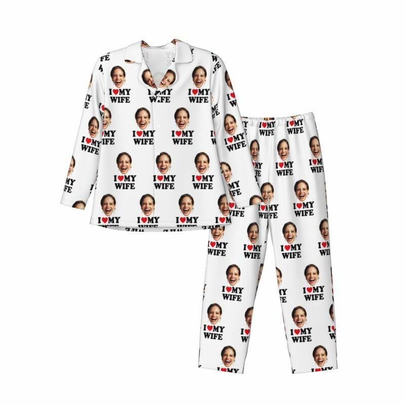 Personalized Pajamas Custom Photo I Love My Wife Attractive Anniversary Gift for Husband Wife