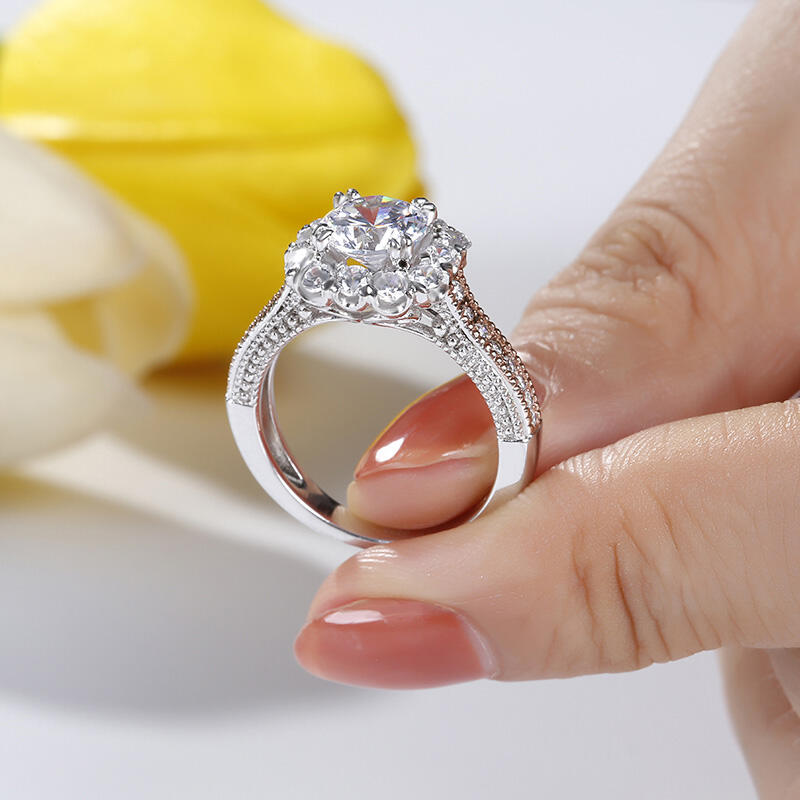 Jeulia Halo Two Tone Round Cut Sterling Silver Ring