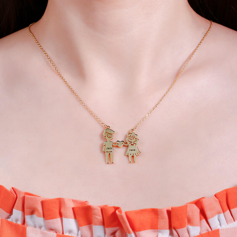 Jeulia Couple Personalized Sterling Silver Necklace