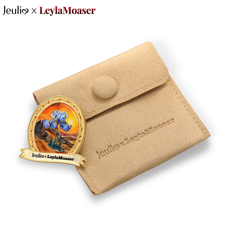 Jeulia x Leyla Solflare Iris Flower Pins and Jewelry Pouch Set