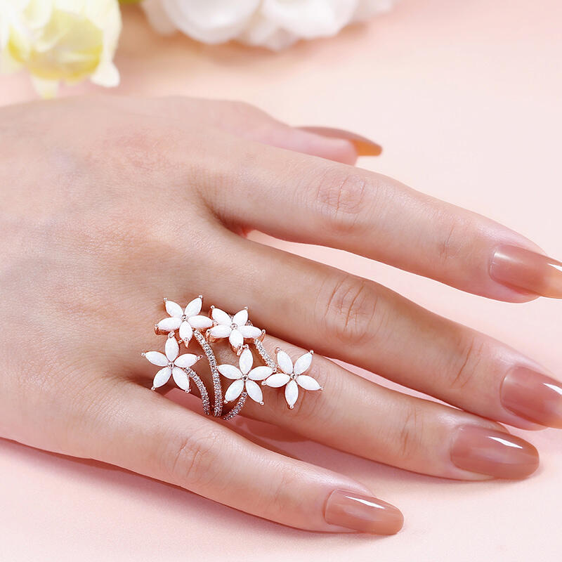 Jeulia "Sweet-smelling" Opal Floral Sterling Silver Ring