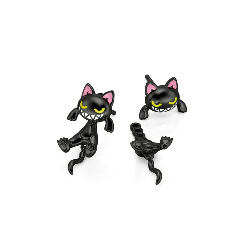 Jeulia Petland Dual Wear Enamel Black Cat Earrings