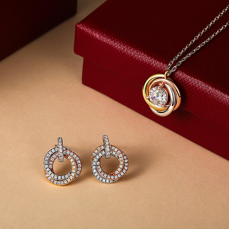 Jeulia Classic Round Cut Trinity Necklace Sterling Silver