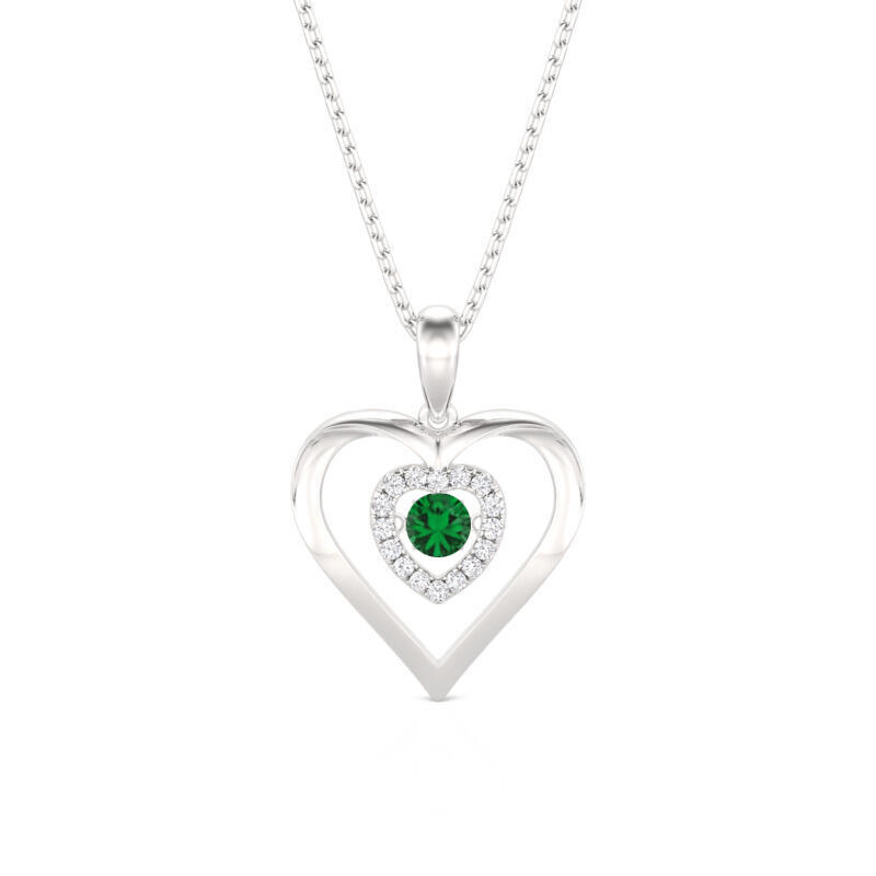 Jeulia Custom Double Heart Dancing Stone Necklace with Birthstone