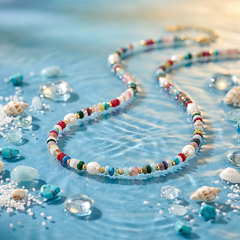 Vibrant Stone & Pearl Boho Choker Necklace