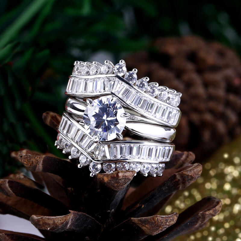 Jeulia Art Deco Round Cut Sterling Silver 3PC Ring Set