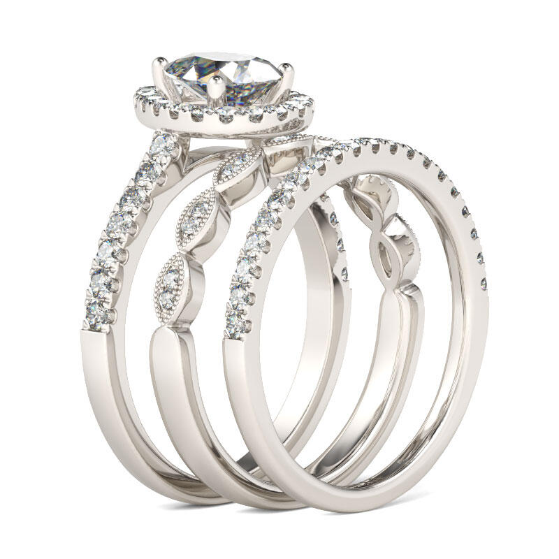 Jeulia Halo Pear Cut Sterling Silver Ring Set