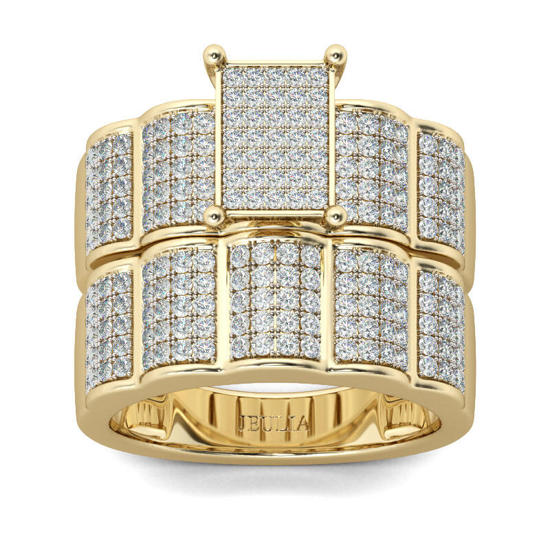 Jeulia Cluster Round Cut Sterling Silver Ring Set