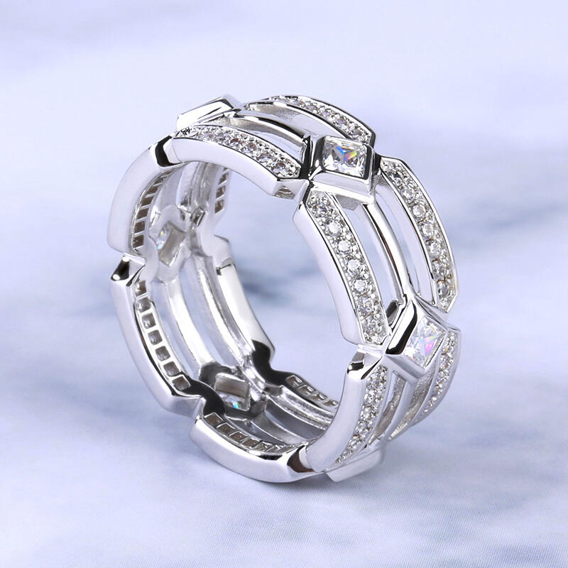 Jeulia Split Shank Sterling Silver Men's Band