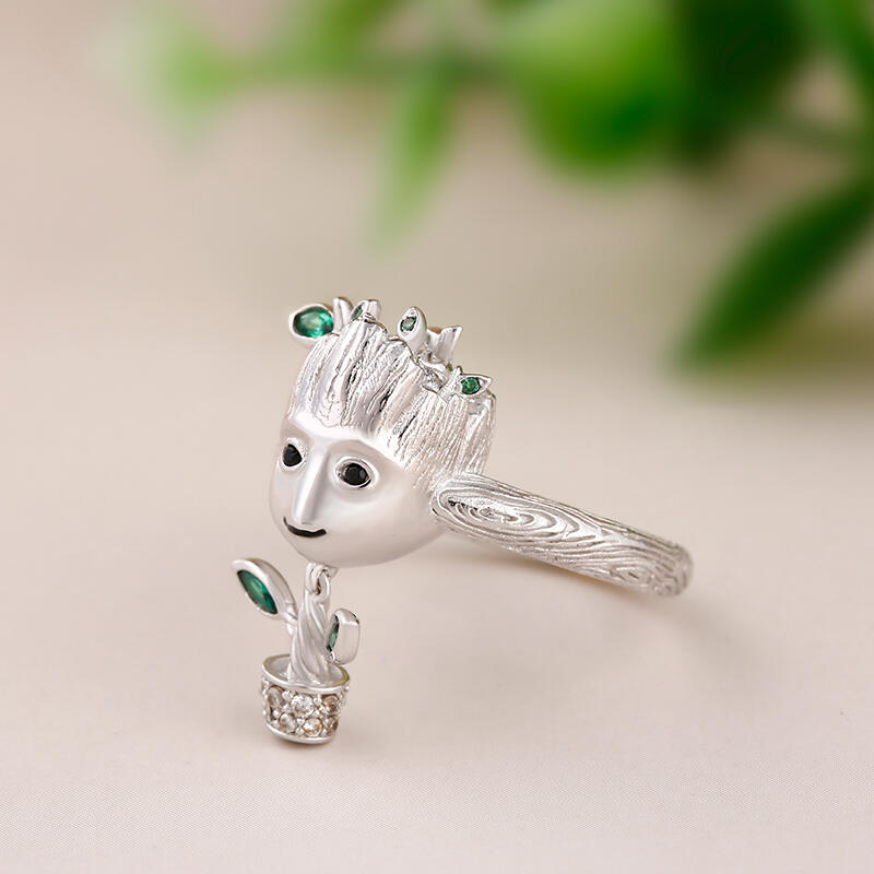 Jestem Groot. Drzewo Człowiek Srebrny Pierścionek z Zawieszką