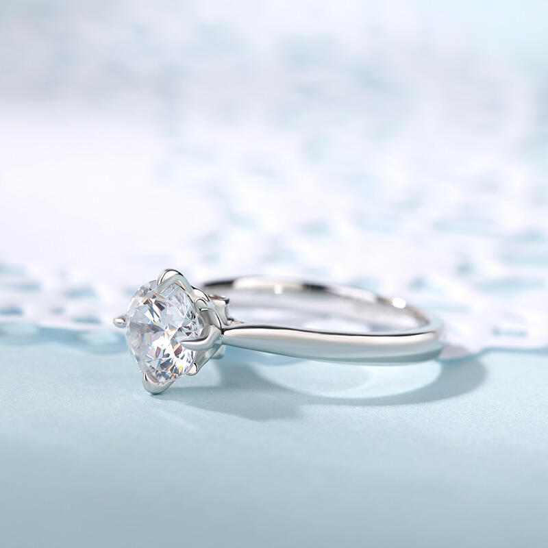 Jeulia Fork Design Round Cut Sterling Silver Ring